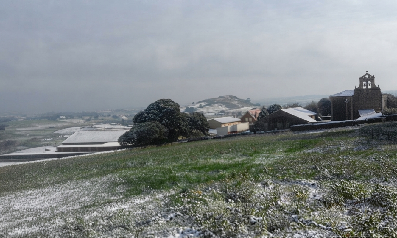 Mompía. Vista hacia la Ermita del Rosario.